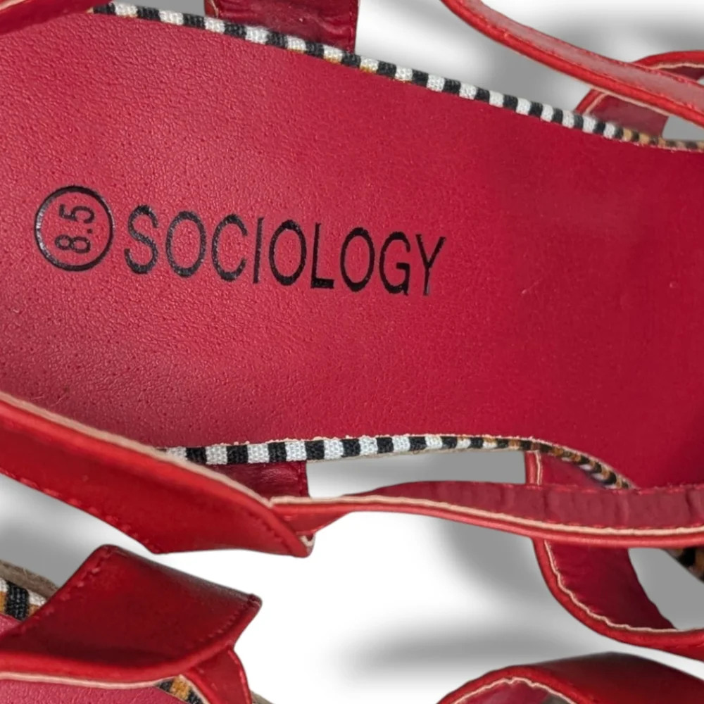 Sociology Women's Block-Heel Strappy Sandals Red Size 8.5 - Picture 8 of 13